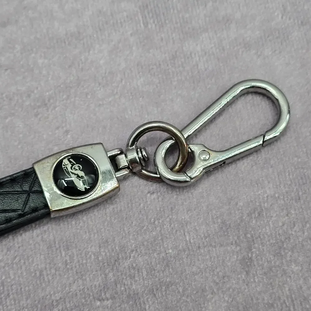 Black Faux Leather Quilt Silver Clip‎ Hook Keychain Escalade Car Accessories